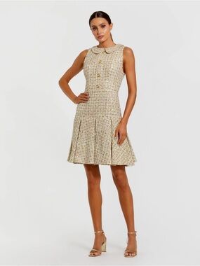 Ieena for Mac Duggal Sleeveless Gold Boucle Mini Dress Size 8 NEW